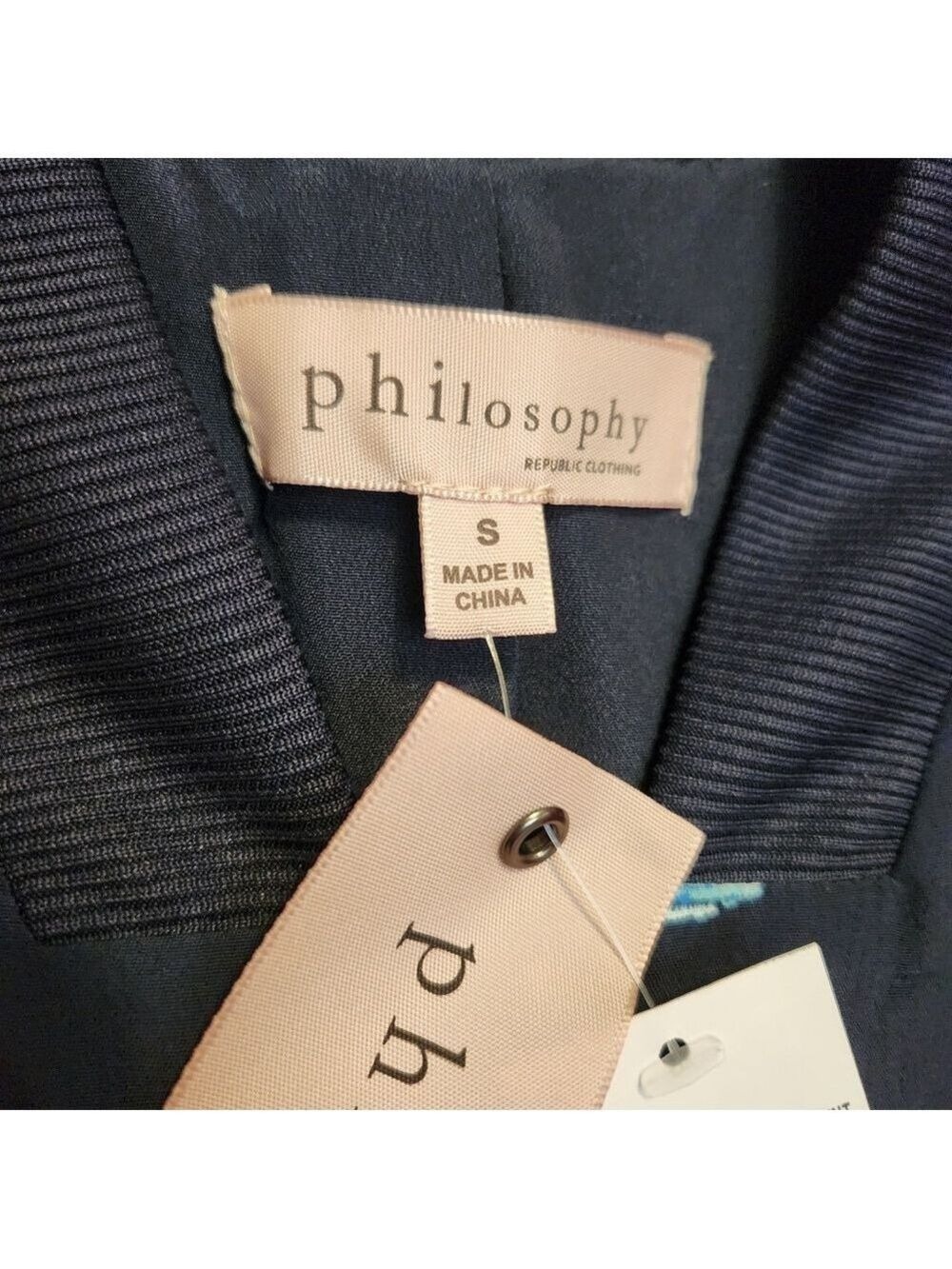 PHILOSOPHY NAVY BLUE HUMMINGBIRD PRINT LIGHTWEIGHT BOMBER JACKET NWT SMALL - Picture 7 of 8